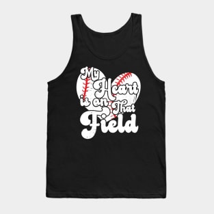 funny My Heart is on That Field softball baseball mom dad Girls Softball Tank Top